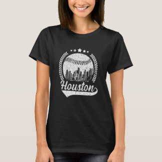 Retro Vintage Houston Cityscape Baseball T-Shirt