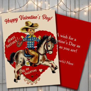 Retro Vintage Howdy Pardner Custom Valentine's Day Holiday Card by VintageDawnings at Zazzle
