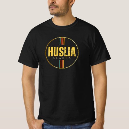 Retro vintage Huslia City Alaska State 70s Groovy  T_Shirt