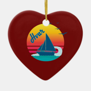 Retro Vintage Hvar Sunset, #Hvar Ceramic Ornament