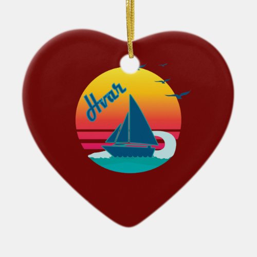 Retro Vintage Hvar Sunset Hvar Ceramic Ornament