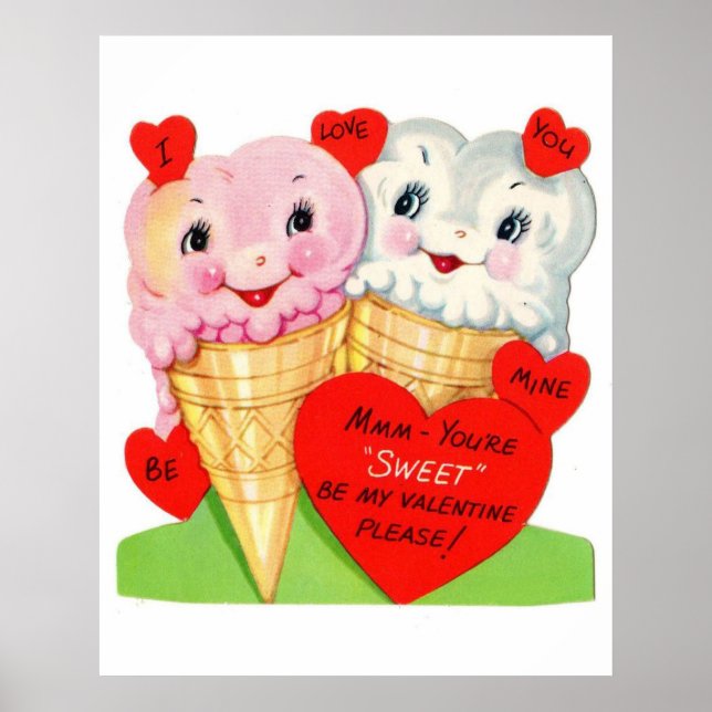 Retro vintage ice cream Valentine poster (Front)