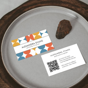 Retro Vintage inspired blue orange yellow QR CODE Business Card