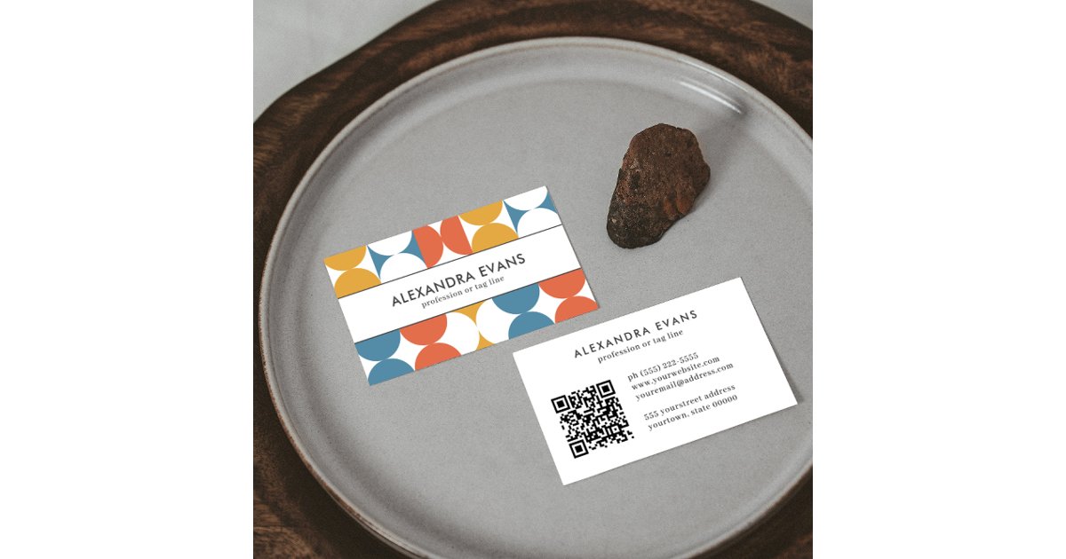 Retro Vintage inspired blue orange yellow QR CODE Business Card | Zazzle