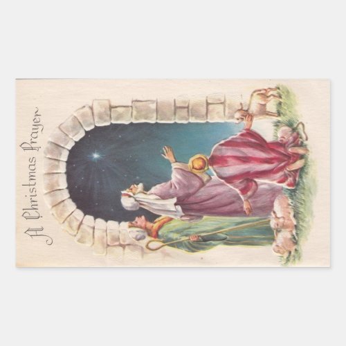 Retro Vintage Jesus A Christmas Prayer Rectangular Sticker