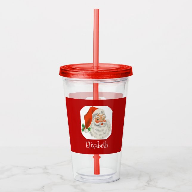 Retro Vintage Jolly Santa Claus Christmas Acrylic Tumbler (Front)