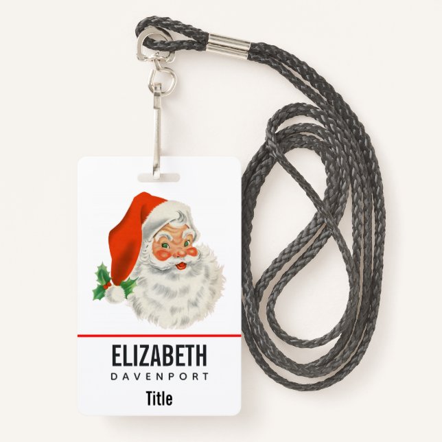 Retro Vintage Jolly Santa Claus Christmas Badge (Front with Lanyard)