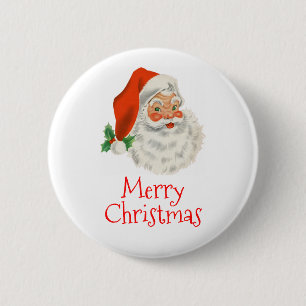 Retro Vintage Jolly Santa Claus Christmas Button