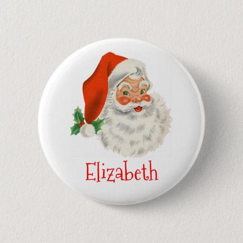 Retro Vintage Jolly Santa Claus Christmas Button