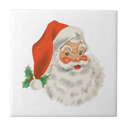 Retro Vintage Jolly Santa Claus Christmas Ceramic Tile