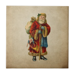 Retro Vintage Jolly Santa Claus Christmas Ceramic Tile