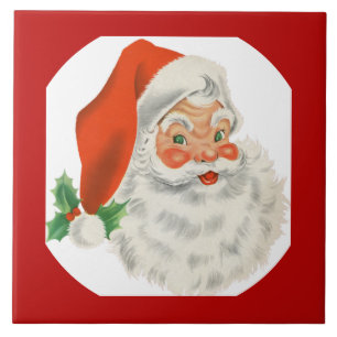 Retro Vintage Jolly Santa Claus Christmas Ceramic Tile