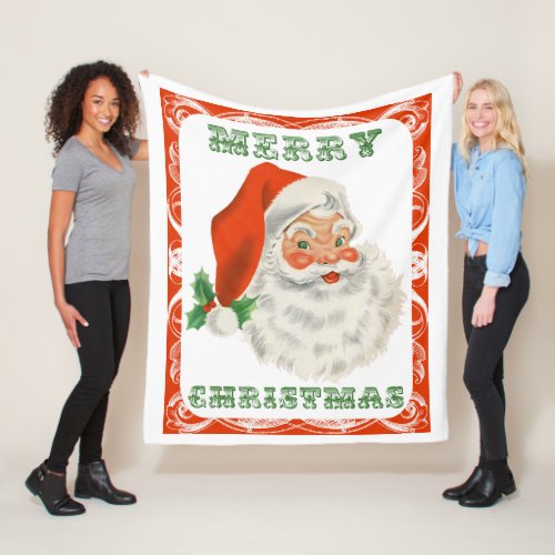 Retro Vintage Jolly Santa Claus Christmas Fleece Blanket