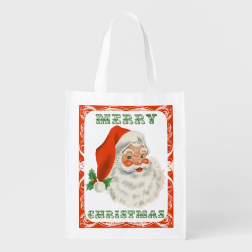 Retro Vintage Jolly Santa Claus Christmas Grocery Bag