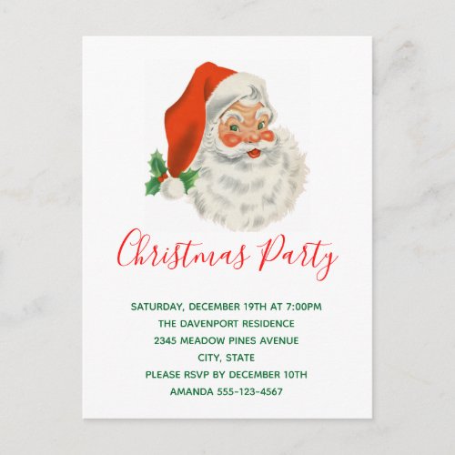 Retro Vintage Jolly Santa Claus Christmas Invitation Postcard