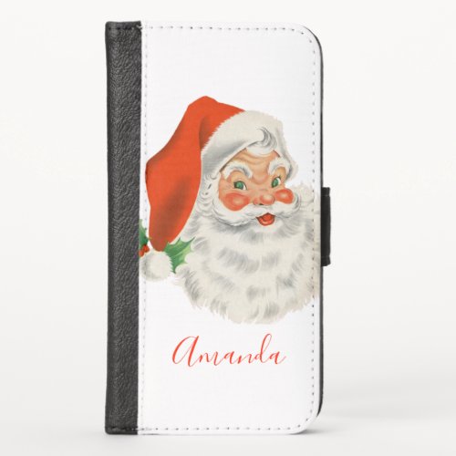Retro Vintage Jolly Santa Claus Christmas iPhone X Wallet Case