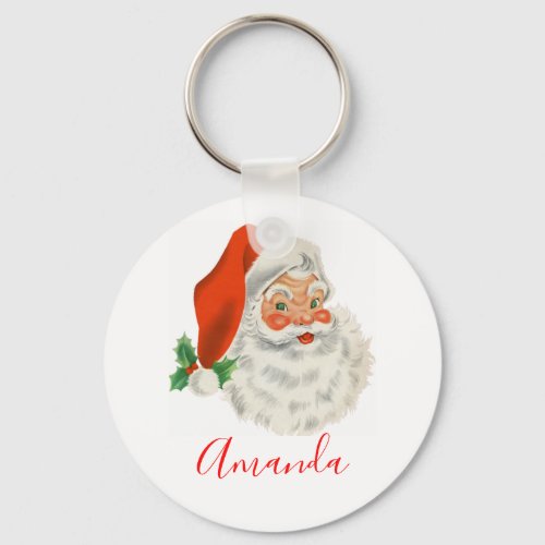 Retro Vintage Jolly Santa Claus Christmas Keychain