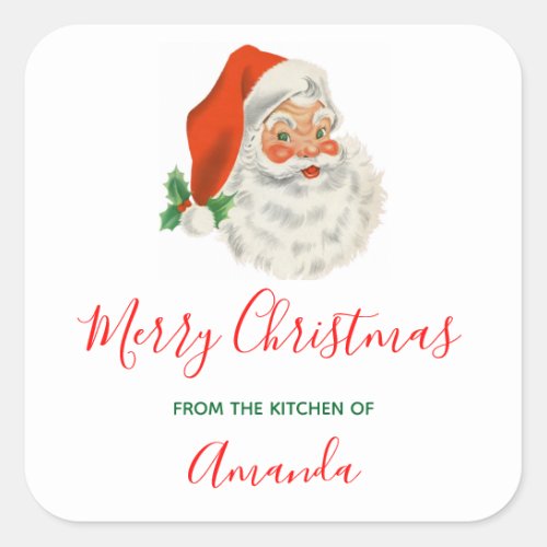 Retro Vintage Jolly Santa Claus Christmas Kitchen Square Sticker