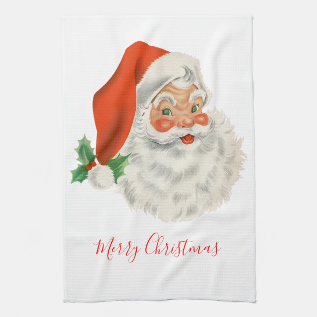 Retro Vintage Jolly Santa Claus Christmas Kitchen Towel (Vertical)