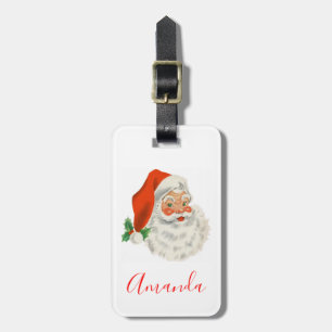 Retro Vintage Jolly Santa Claus Christmas Luggage Tag