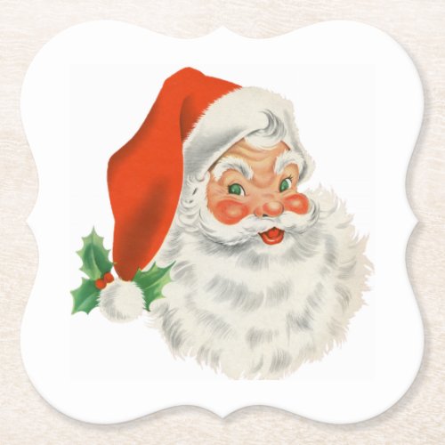 Retro Vintage Jolly Santa Claus Christmas Paper Coaster