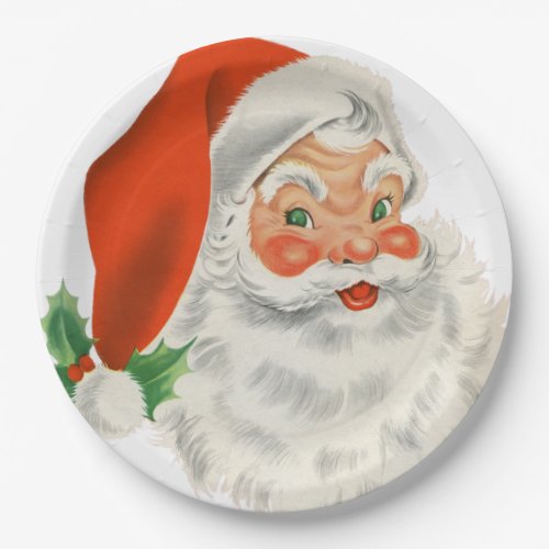 Retro Vintage Jolly Santa Claus Christmas Paper Plates