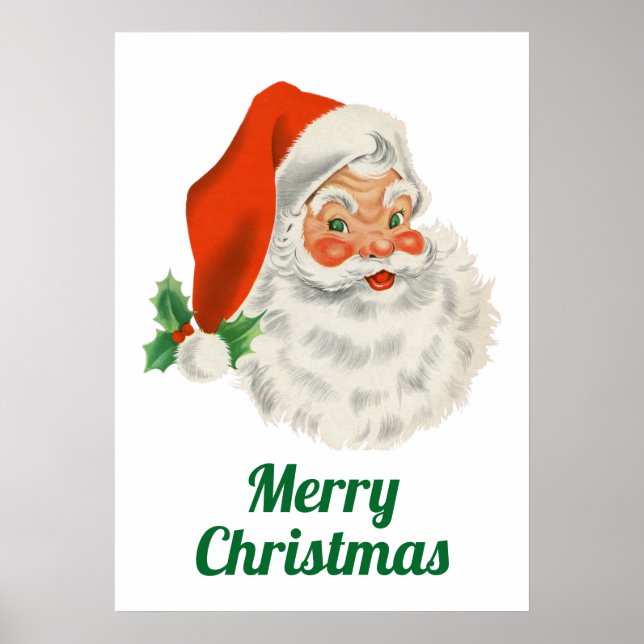 Retro Vintage Jolly Santa Claus Christmas Poster (Front)