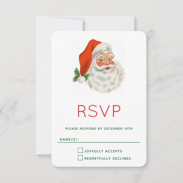 Retro Vintage Jolly Santa Claus Christmas RSVP Card (Front)