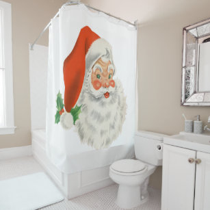 Retro Vintage Jolly Santa Claus Christmas Shower Curtain