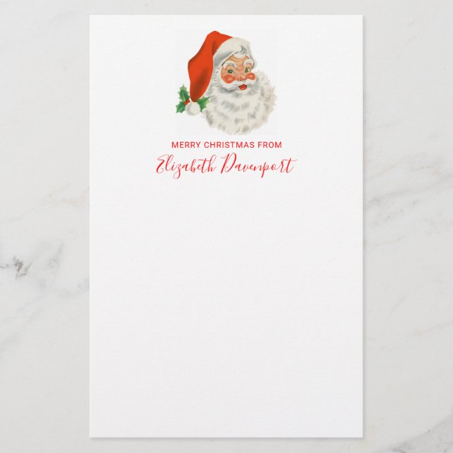Retro Vintage Jolly Santa Claus Christmas Stationery (Front)