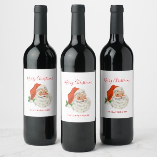Retro Vintage Jolly Santa Claus Christmas Wine Label