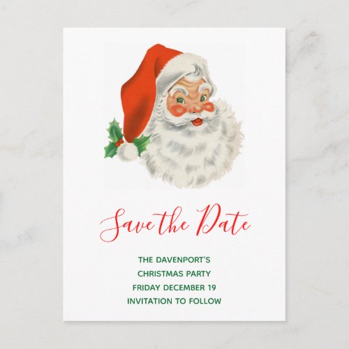 Retro Vintage Jolly Santa Claus Xmas Save the Date Invitation Postcard