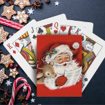 Retro Vintage Jolly Santa with Rudolf Christmas Poker Cards<br><div class="desc">These Christmas playing cards feature a retro illustration of a jolly Santa Claus looking over his list as a baby Rudolf looks on.</div>