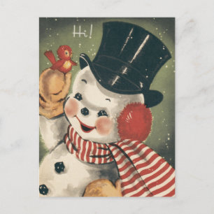 Retro Vintage Jolly Snowman Holiday Postcard