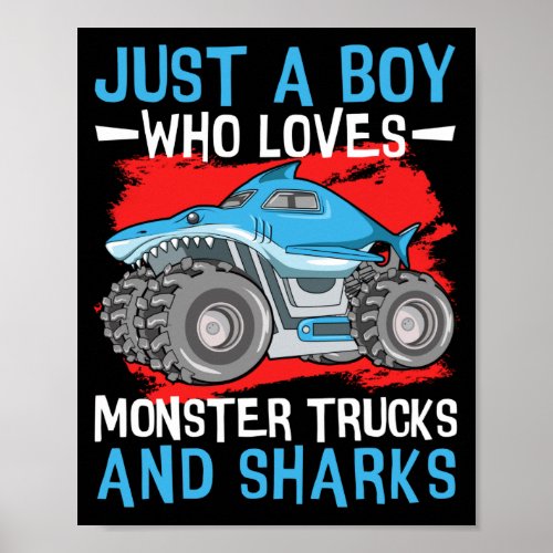 Retro Vintage Just A Boy Wholoves Monster Trucks Poster