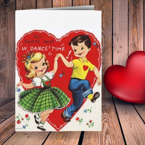 Retro Vintage Kids Dancing Custom Valentines Day Holiday Card