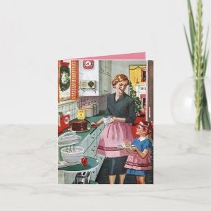 retro vintage Kitchen baking lady child sentiment Note Card