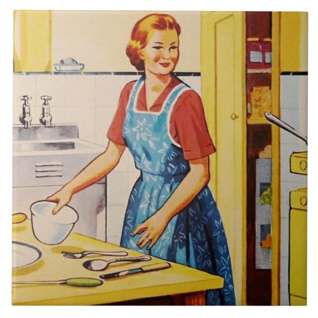 Retro Vintage Kitchen Housewife Cooking  Ceramic Tile (Front)