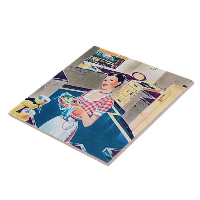 retro vintage kitchen lady ceramic tile (Side)