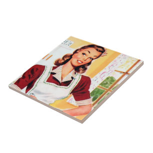 retro vintage Kitchen lady Ceramic Tile