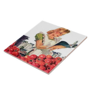 retro vintage kitchen lady ceramic tile