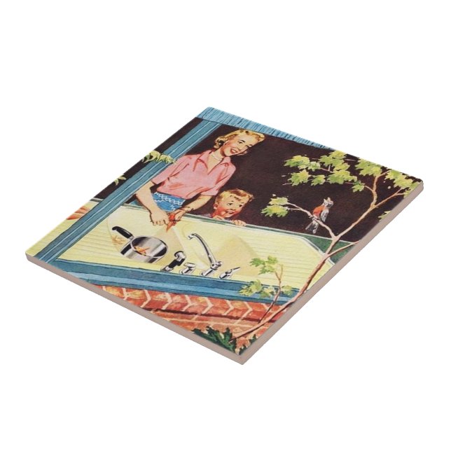 retro vintage kitchen lady ceramic tile (Side)