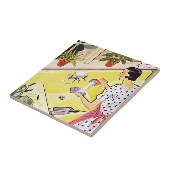 retro vintage Kitchen lady Ceramic Tile (Side)