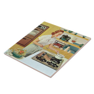 retro vintage Kitchen lady Ceramic Tile