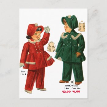 Retro Vintage Kitsch 40s Catalog Kids Girls Coats Postcard by seemonkee at Zazzle