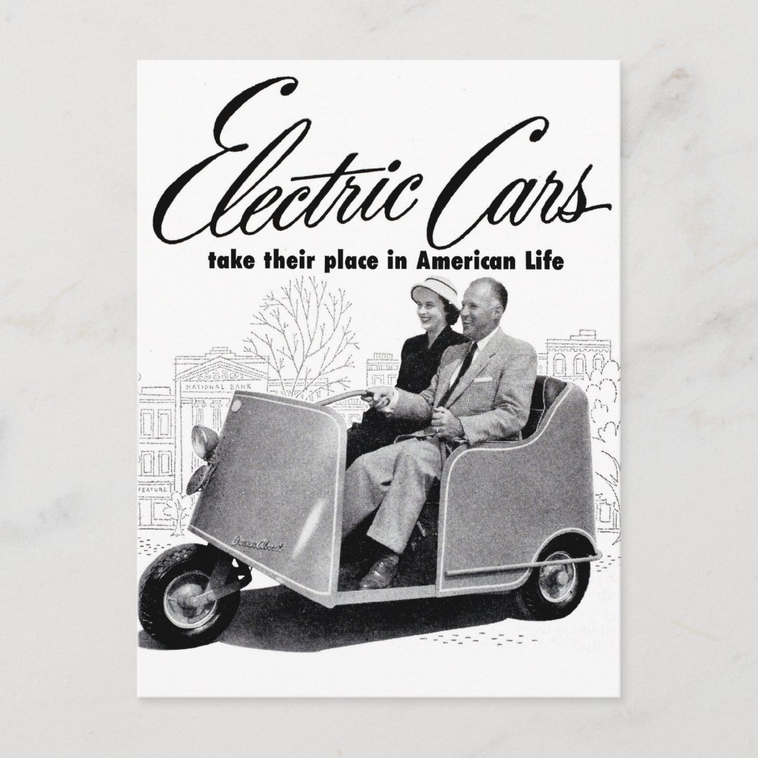 Retro Vintage Kitsch 50s Electric Car 3Wheel Postcard Zazzle