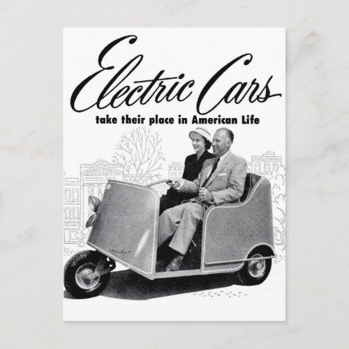 Retro Vintage Kitsch 50s Electric Car 3_Wheel Postcard