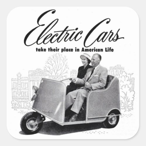 Retro Vintage Kitsch 50s Electric Car 3_Wheel Square Sticker