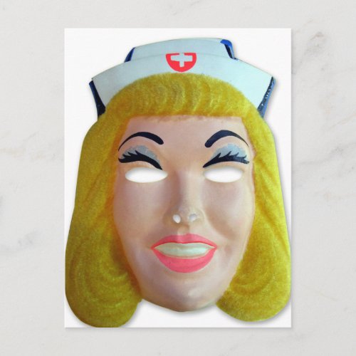 Retro Vintage Kitsch 60s Kids Halloween Nurse Mask Postcard