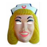 Retro Vintage Kitsch 60s Kids Halloween Nurse Mask Postcard